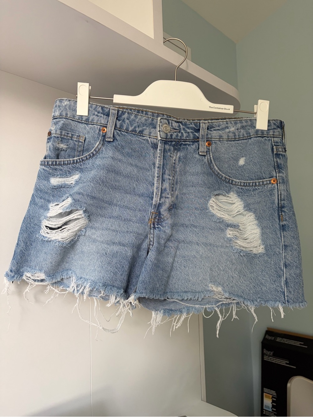 Light Blue Distressed Denim Shorts